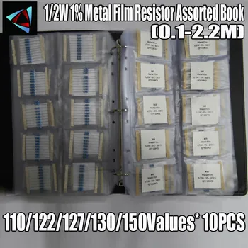 0.5 W 110/122/127/130/150Values 0,1 R~10M Ohm 1/2W 1% de resistores de Filme de Metal Sortidas Kit Resistor Pack Exemplo de Livro