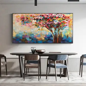 100% pintado à Mão Pintura a Óleo Floridos Coloridos Árvore Abstrata Planta de Pintura Floral Árvore de Arte, Paisagem, Grande Arte de Parede para Casa Deor