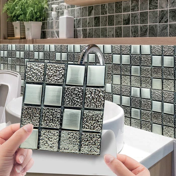 10Pcs 10X10Cm 3D de Cristal Mosaico Auto-Adesivo de Parede de Azulejos Para Parede de Cozinha, casa de Banho Backboard, Quarto Adesivo de Parede