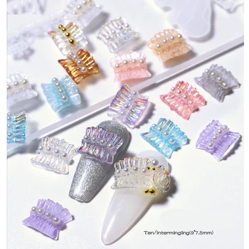 10pcs Misto de Cor de Aurora Resina Saia de Renda Projeto Dobras Charme Pérolas da Arte do Prego Decorações de Estilo Japonês, Manicure Acessórios