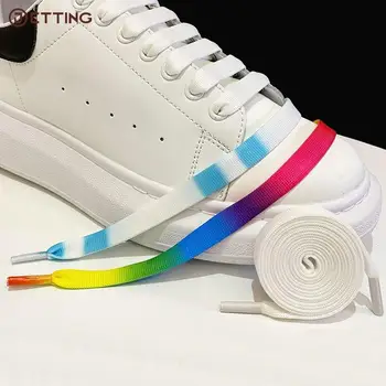 1Pair Colorido Criativo Esportes Cordões arco-íris Atacador Gradiente de Branco para Mulheres Casual Cadarço de Largura E Espessura de Televisão Atacador
