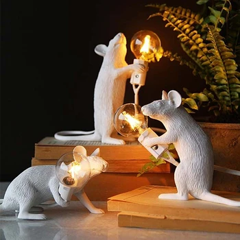 1Pc Nórdicos Resina Animal Mouse LED Lâmpada de Mesa Portátil UE/EUA Plug Home Sala Quarto, Secretária Luz da Noite