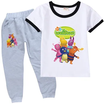 2-16Y Backyardigans Camisa de T de Crianças dos desenhos animados de Roupas de Bebê Meninas de Manga Curta T-shirt, Calças de Jogging 2 Pcs Conjuntos de Roupas dos Meninos da Criança