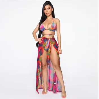 2021 Novo Suspensórios Sexy Era Fino Impresso de Duas peças Swimsuit Mulher Mantilhas Biquíni de cintura alta bikini biquini brasileiro