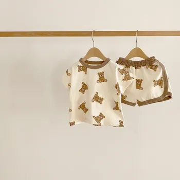 2022 Moda Bebê Conjuntos de urso bonito Rapaz de camiseta + Shorts Conjuntos de Criança Roupas de Bebê, Roupas
