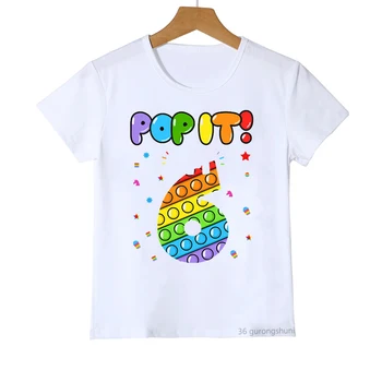 2022 Venda Quente Nome Personalizado 6º Feliz Aniversário Camisa de T de Crianças Kawaii Unicórnio sorvete Pop T-Shirt Roupas de Bebê Harajuku Tees Topo