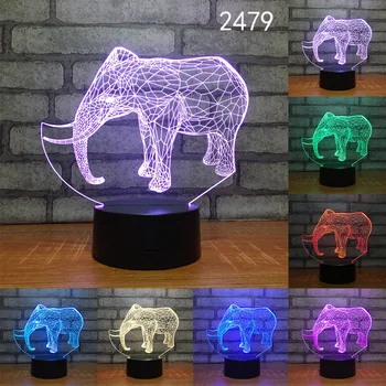 3D LED Luzes da Noite Elefante, Tigre, Veado Gato Lobo 7 Cores de Luz para a Decoração Home Lâmpada Incrível Visualização Ilusão de Ótica