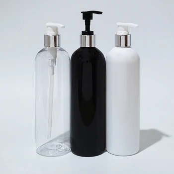 400ml Transparente Frasco de Shampoo Preto de Plástico de Alumínio de Prata Colar de Dispensador, Dispensador de Sabão Líquido, Loção Bomba de Contentores