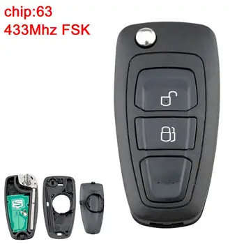 433 MHz 2 ButtonsFSK Remoto Sem Carro chaveiro com 4D63 Chip 5WK50166 AB39-15K601-DA Fit para Ford Ranger Foco Mondeo