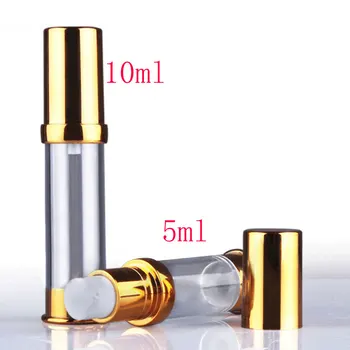 5ml de luxo brilhantes de ouro vazia pequeno loção creme airless bomba de vácuo, garrafas, recipientes , 5g UV exemplo cosmético bomba