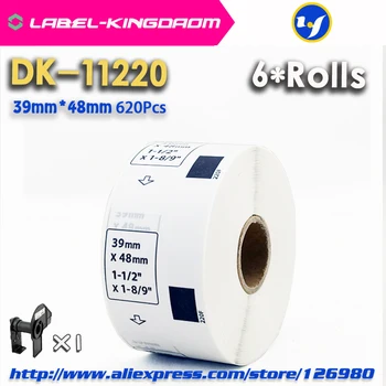 6 de Recarga Rola Compatível DK-11220 Rótulo de 39mm*48mm 620Pcs Compatível Brother Impressora de etiquetas QL-700/720 Papel Branco DK-1220