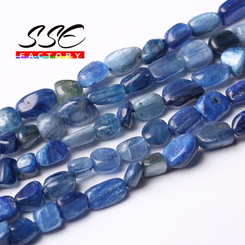 8-10mm Irregulares Naturais de Cianita Azul Grânulos de Pedra de Pedra Solta Esferas Espaçador Para Fazer Jóias DIY Pulseira, Colar de 15