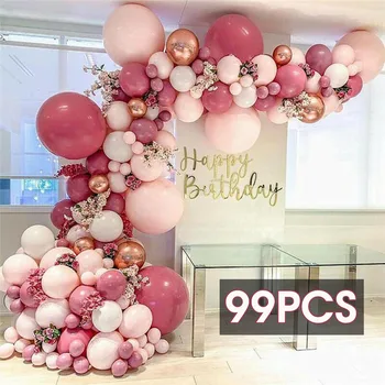 99pcs cor-de-Rosa Balão Garland Arco Kit Ouro Branco Látex Balões de Ar chá de Bebê de Menina da Festa de Aniversário de Casamento, Decorações de Suprimentos