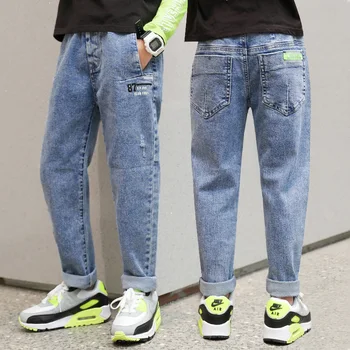 Adolescente de calças de Brim para Meninos de Calças de Moda Carta de Rotulagem de Jeans coreano Calças de Crianças Roupas de Cintura Elástica Calça 14 12 Anos Crianças
