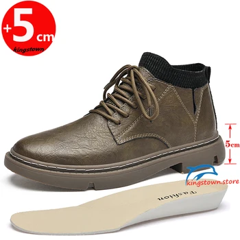 Ankel Boots Homem Elevador Aumento da Altura de Sapatos para Homens de Negócios Palmilha 5CM de Casamento Formal de Couro Preto