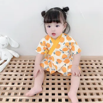 Bebê recém-Nascido Itens de Roupas de Bebê Quimono de Pijama de Manga Curta Casa de Banhos para Crianças Desgaste de Verão Bebê Fruto de Impressão Conjunto de Roupas de Menina