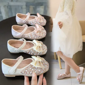 Bling Bling Strass Cristal Princesa Sapatos para festa de casamento sapatos de meninas crianças Performance de dança sapatos chaussure fille cor-de-rosa