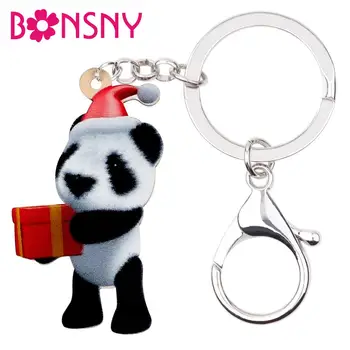 Bonsny Acrílico Natal Bonito Panda Caixa de Presente chaveiros chaveiros, Saco de Carro Carteira de Animais Chaveiros Mulheres Meninas Encantos Doce Presente
