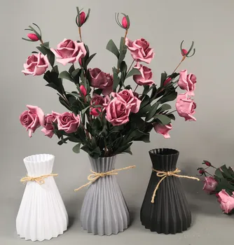 Branco Imitação de Vime Plástico Vaso com Nova Cintura de Flores em Vasos para Casas de Decoração Sala de estar Vaso