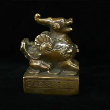 Bronze Chinês De Cobre Unicórnio Besta Dinastia Imperial Selo Selo Selo Estátua Decoração Artesanato Mesa De Estudo Coleção De Ornamentos
