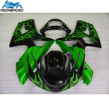 Chegada nova Injeção de Moto Bodyparts para a Kawasaki Ninja ZX6R kit de carenagem 2003 2004 verde chamas conjunto preto zx6r 03 04 BN12