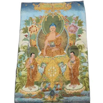 China Antigo Tibete Seda Thangka Como A Suspensão De Pintura Fengshui Tibetano Três Santo Budas Deus Estátua Retrato