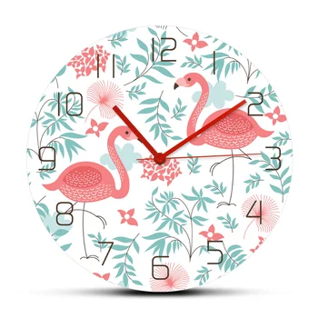 Cor-De-Rosa Flamingo New Nordic Moda Impresso Acrílico Relógio De Parede Elegante Quartzo Mudo Pendurado Na Parede Relógio De Design Moderno, Decoração Home