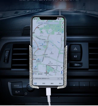 Criativo Cravejado de Diamantes de Carro de Telefone do Suporte de Carro da Saída de Ar do GPS de Dupla-Função da Saída de Ar do Carro Titular Interior do Carro Suprimentos
