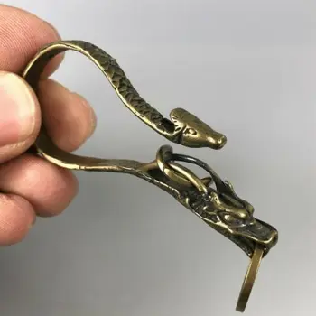 Decorativos Chinês Requintado Bronze Handwork Cobra & Dragon Colecionáveis Chave De Cadeia Pingente Estátua