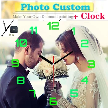 diamante pintura 5d personalizada com relógio foto do Casamento de diy bordado de diamante venda personalizada com relógio de diamantes mosaico decoração home