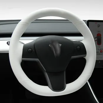 DIY Lado do Ponto de Fibra de Carbono, Couro Camurça Carro Volante Capa da Tesla Modelo 3 Modelo Modelo X Modelo Y Auto Acessórios
