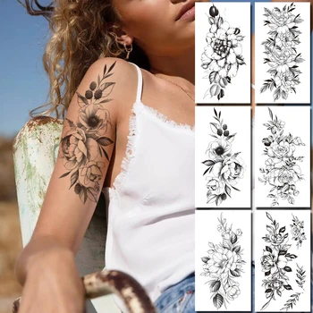 DIY Sweatpea Falso Tatuagem Temporária Para Mulheres Sexy Peônia Tatuagens Adesivo Daisy Deixa Realista Sweatpea Tatoo Papel da Arte Corporal do Braço