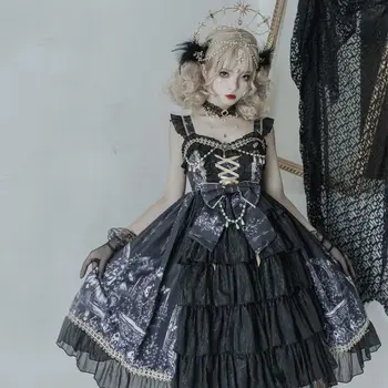 Escuro, Punk, Vintage Vitoriana Princesa Vestido de Festa sem Mangas Vestido de Lolita Lolita Japonês JSK Vestido de Dragão, Bruxa Gótica Jsk Vestido