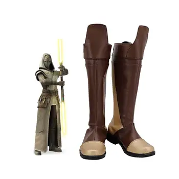 Estrela de Cosplay Wars Jedi Temple Guarda Botas Marrom PU Sapatos de Couro de Halloween Festa de Carnaval Sapatos Prop Personalizado Tamanho Europeu