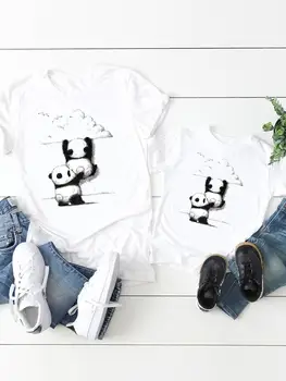 Família combinar Roupas de Animais do Panda Impressão Mulheres Garoto Filho de Verão Mãe Mama Menina Menino Mãe Camiseta T T-shirt de Roupas de Vestuário