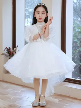 Fantasia de Flor Menina Vestido Branco com Treinar as Crianças a Mostrar o Desempenho de Vestidos de Crianças Longo Sereia Vestidos de baile Meninas da Boutique de Roupas