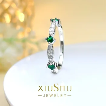 Fino Anel Colorido De Diamante Linha Anel Feminino S925 Prata Colorido De Diamante De Forma Simples Safira Diamante Verde Elegante D