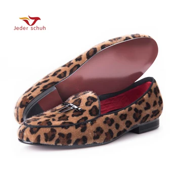 Jeder Schuh Nova Chegada Artesanal Homens Leopardo Sapatos em Veludo Com Pequeno Laço E Redondo Língua de Moda de Baile E de Banquetes Homens Vadios