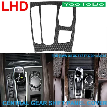 LHD RHD Estilo Carro Real de Fibra de Carbono, Interior Parte Central da Shift de Engrenagem Tampa do Painel de Guarnição Adesivo Para BMW X5 X6 F15 F16 2014-2018