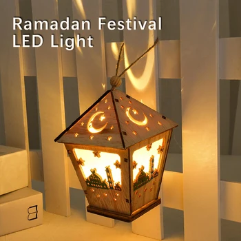 Lua Estrela da Noite do DIODO emissor de Luz Eid Mubarak Ramadã Lanternas Lâmpada de Madeira Pendurado Luz Para a Casa de Férias do Festival de Decoração Presentes D30