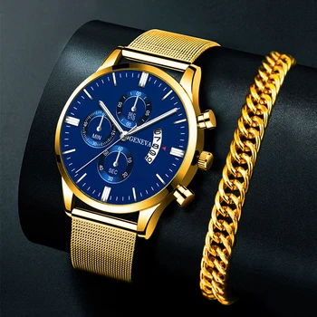 Luxo de Homens de Aço Inoxidável com esteira de Malha de Quartzo relógio de Pulso de Moda, Homens de Negócios Casuais Relógios Braceletes de Relógio relógio masculino