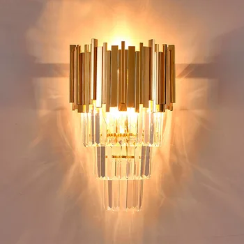 Luxo Sala De Estar Candeeiro De Parede, Iluminação De Ouro/Chrome Aço Polido De Cristal Da Lâmpada De Parede Do Quarto Do Corredor Led Cristal Luzes De Parede