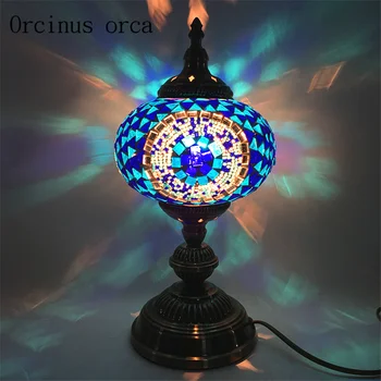 Mediterrâneo retro colorido à mão de vidro da lâmpada do quarto-de-cabeceira lâmpada sudeste exóticas, apresentou uma lâmpada frete grátis
