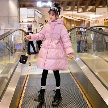 Menina Nova de Algodão acolchoado Jaqueta coreano Meados de-comprimento Snowsuit infantil de Roupas para Adolescentes Engrossado Quente com Capuz Outerwear 4-12Y