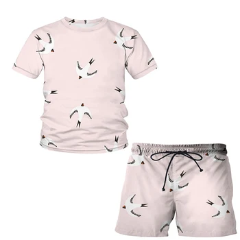 Menino Conjuntos de Vestuário de Moda do Verão T-Shirt Bonito dos desenhos animados de aves Roupas ternos Shorts roupa para Criança Roupa de Treino de Crianças