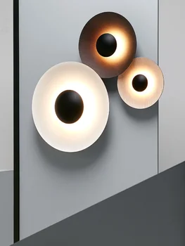 Moderno e simples de madeira pote de tampa disco voador lâmpada de parede sofá da sala de arte de cabeceira do quarto do modelo de sala de lâmpada de parede