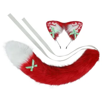 Mulher Menina Bonito Feito A Mão De Pelúcia Fox Gato Orelha Faixa De Cauda Lolita Adereços Vermelho Cor-De-Rosa Adultos, As Crianças Anime Cosplay Fantasia De Natal