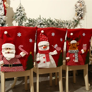 Natal Tampa Da Cadeira De Jantar Mesa De Jantar, Papai Noel, Boneco De Neve Boné Vermelho Ornamento Trás Cadeira De Cobre Decoração De Natal