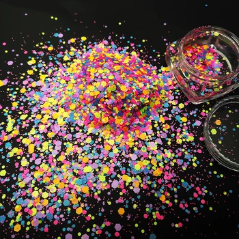 neon unhas de glitter, Lantejoulas Coloridas para Unhas Mistura Brilhante da arte do prego decorações holográfico acrílico flocos decoracion uñas 5ml
