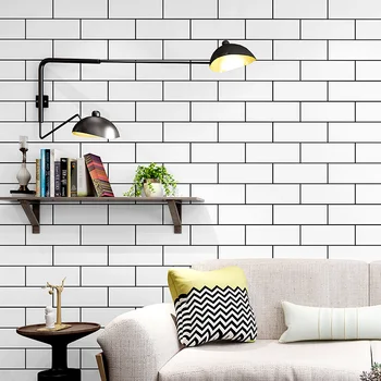 Nordic preto e branco em xadrez de papel de parede padrão de tijolo tijolo branco imitação de tijolos de chá de leite de loja de tijolo loja de roupas restaurante